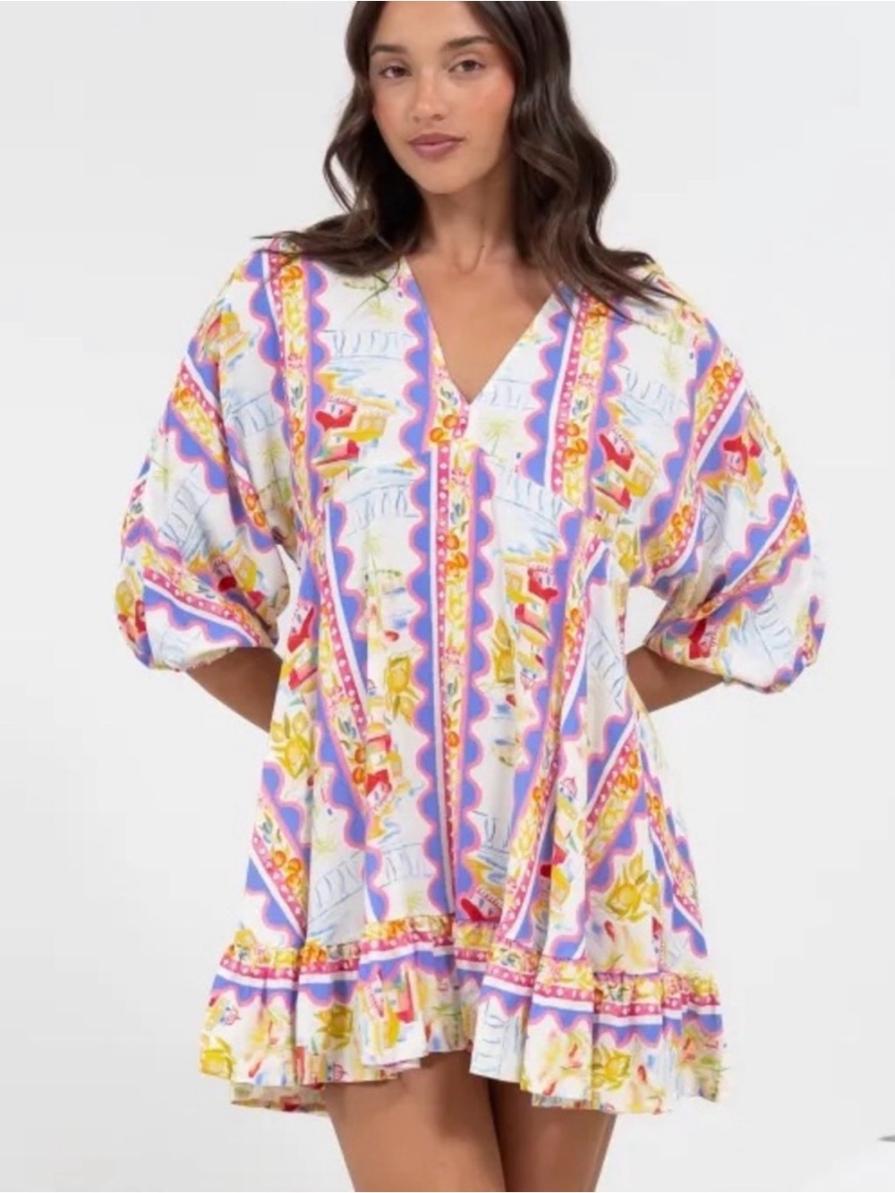 Label of Love Fiorella Greek Tropical Print Mini Dress Cover Up